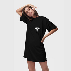 Футболка женская длинная Tesla Тесла логотип и надпись, цвет: 3D-принт — фото 2
