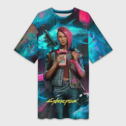 Женская длинная футболка Cyberpunk Ви