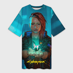 Женская длинная футболка Vi girl cyberpunk 2077