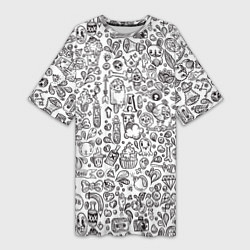 Женская длинная футболка Рисованные черепа и животные