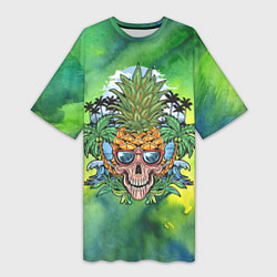 Футболка женская длинная Стильный ананас, цвет: 3D-принт