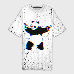 Футболка женская длинная Banksy Panda with guns Бэнкси, цвет: 3D-принт