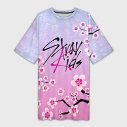 Женская длинная футболка Stray Kids цветы сакуры