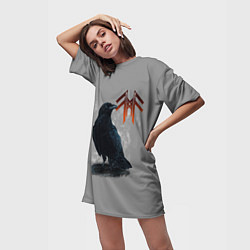 Футболка женская длинная Ворон с руной, цвет: 3D-принт — фото 2