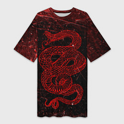 Женская длинная футболка Красная Змея Red Snake Глитч
