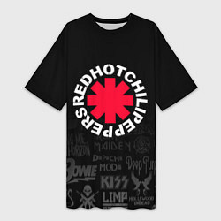 Женская длинная футболка Red Hot Chili Peppers Логотипы рок групп