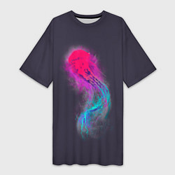 Футболка женская длинная Медуза Градиент Неон, цвет: 3D-принт