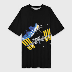 Женская длинная футболка Международная Космическая Станция 3D