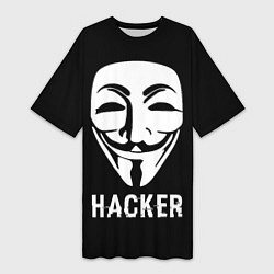 Футболка женская длинная HACKER Маска V, цвет: 3D-принт