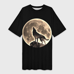 Женская длинная футболка Волк и Полнолуние