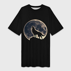 Женская длинная футболка Силуэт волка под луной