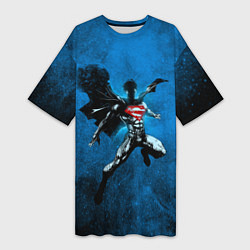Женская длинная футболка Супермен в небе
