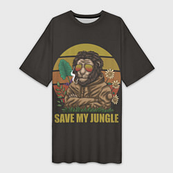 Женская длинная футболка Лев в джунглях