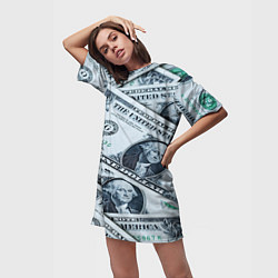 Футболка женская длинная Доллары с Вашингтоном, цвет: 3D-принт — фото 2