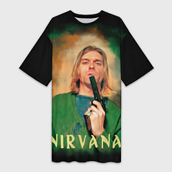 Женская длинная футболка Nirvana - Kurt Cobain with a gun