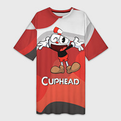 Женская длинная футболка Cuphead веселая красная чашечка