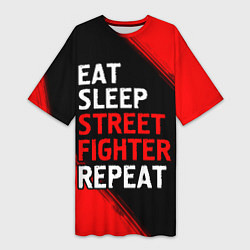 Женская длинная футболка Eat Sleep Street Fighter Repeat Краска