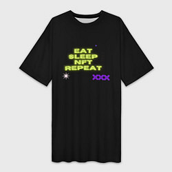 Женская длинная футболка Eat, sleep, nft, repeat, неоновый текст