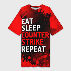 Футболка женская длинная Eat Sleep Counter Strike Repeat Брызги, цвет: 3D-принт