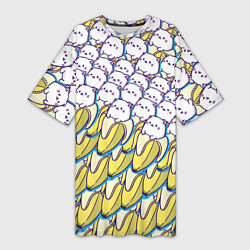 Женская длинная футболка Котики и бананы Паттерн Лето