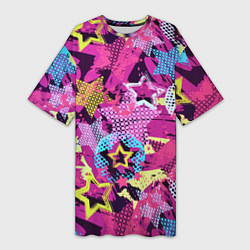 Футболка женская длинная Star Colorful Pattern Fashion Neon, цвет: 3D-принт