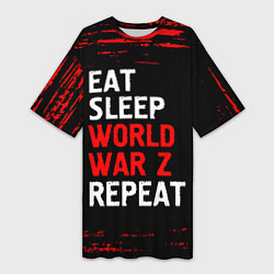 Женская длинная футболка Eat Sleep World War Z Repeat - Краска