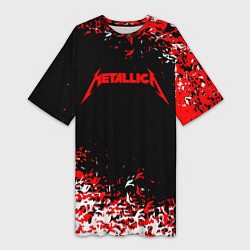 Футболка женская длинная Metallica текстура белая красная, цвет: 3D-принт