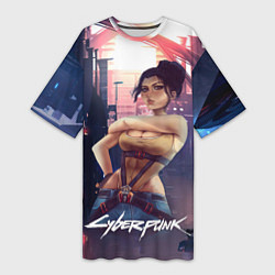 Женская длинная футболка Панам рисунок Cyberpunk2077