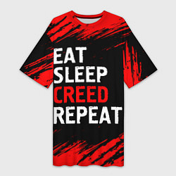 Футболка женская длинная Eat Sleep Creed Repeat - Краски, цвет: 3D-принт