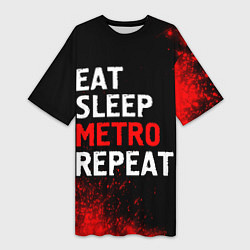 Футболка женская длинная Eat Sleep Metro Repeat Арт, цвет: 3D-принт