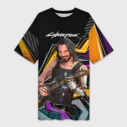 Женская длинная футболка Johnny гитарист cyberpunk2077