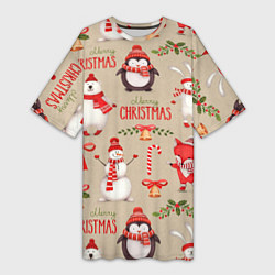 Футболка женская длинная СЧАСТЛИВОГО РОЖДЕСТВА MERRY CHRISTMAS, цвет: 3D-принт