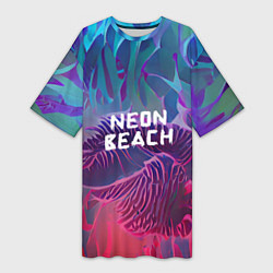 Футболка женская длинная Neon beach, цвет: 3D-принт