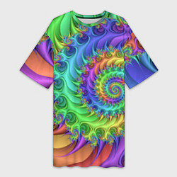 Женская длинная футболка Красочная фрактальная спираль Узор Colorful fracta
