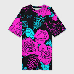 Женская длинная футболка Авангардный паттерн из роз Лето