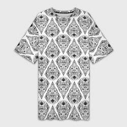 Женская длинная футболка Черно-белый геометрический узор Арт деко