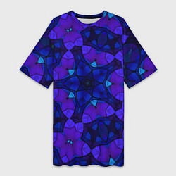 Футболка женская длинная Калейдоскоп -геометрический сине-фиолетовый узор, цвет: 3D-принт