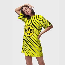Футболка женская длинная Borussia боруссия абстрактный фон желтый, цвет: 3D-принт — фото 2