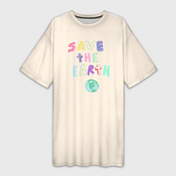 Женская длинная футболка Save the earth на бежевом фоне