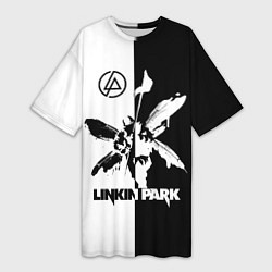 Женская длинная футболка Linkin Park логотип черно-белый