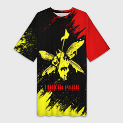 Футболка женская длинная Linkin Park желто-красный, цвет: 3D-принт