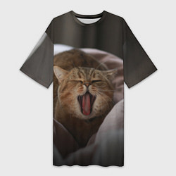 Женская длинная футболка Эх, поспать бы! Зевающий котяра