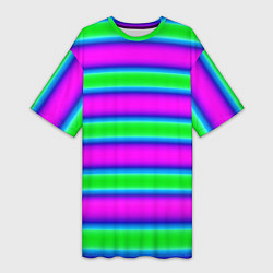 Футболка женская длинная Зеленый и фиолетовые яркие неоновые полосы striped, цвет: 3D-принт