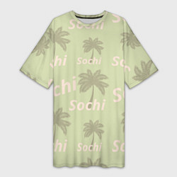 Женская длинная футболка Пальмы на салатном фоне palm trees text