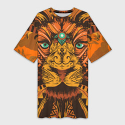 Женская длинная футболка Африканский Лев Морда Льва с узорами Мандала