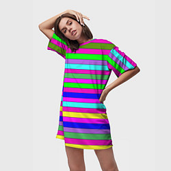 Футболка женская длинная Multicolored neon bright stripes, цвет: 3D-принт — фото 2