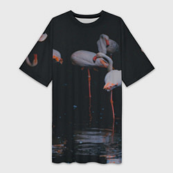 Женская длинная футболка Фламинго - вода