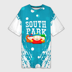 Женская длинная футболка Южный Парк - на голубом фоне