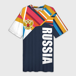 Футболка женская длинная RUSSIA - RETRO COLORS, цвет: 3D-принт