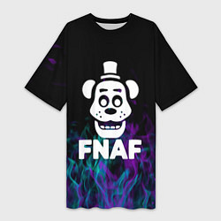 Женская длинная футболка Five Nights At Freddys - огонь неон